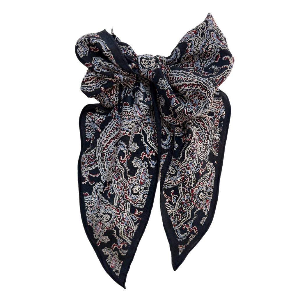 Vintage Paisley Silk Scarf – Long Oblong, Hand Rolled Edges – 66" x 10.5"